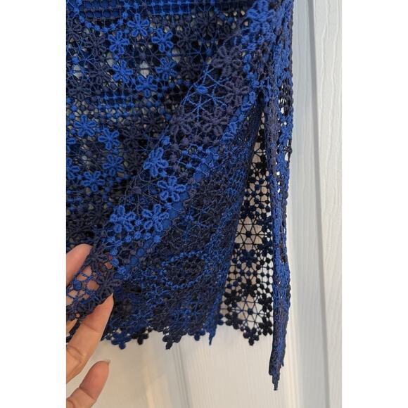 Sandro Paris Lagon Skirt Royal Blue Size 3 (30” Waist) Lace Crochet Overlay - Picture 3 of 10